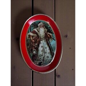 Vintage Christmas Tin Tray Victorian Old World Santa